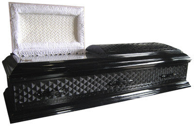 #02 Coffin Black w Perspex Viewing Window (2.06m x 0.7m x 0.54m)