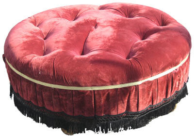 Pouffe Maroon Velvet (1.2m dia) Worn Condition