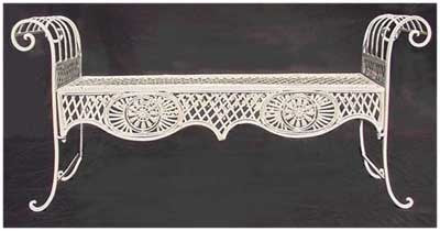 Bench White Wrought Iron Outdoor (0.7m x 1.5m x 0.4m)