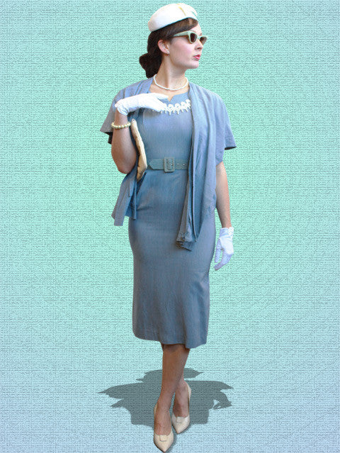 Blue Dress with Hat 50s