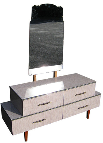 Bedroom Drawers w Mirror Brown/White Formica 1,3mL x 1,55H