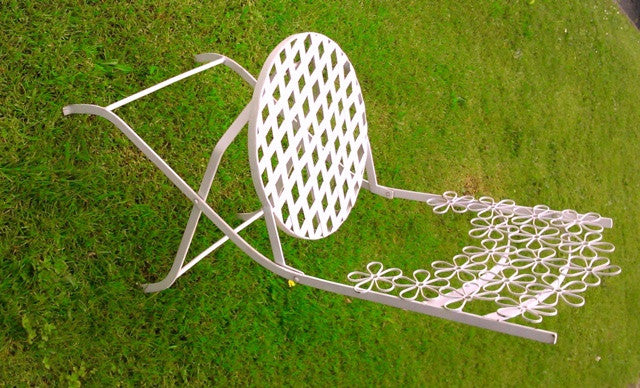 Chair. White Wrought Iron. Folding Flower Design. 2 available